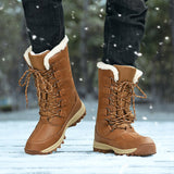 Winter Women Men's Boots Military Brown Windproof Combat Army Outdoor Waterproof Leather Knee Keep Warm Mart Lion   