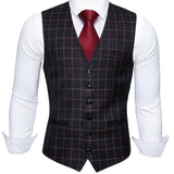 Barry Wang Men's Light Gray Plaid Waistcoat Blend Tailored Collar V-neck 3 Pocket Check Suit Vest Tie Set Formal Leisure MD-2305 Mart Lion MD-2304-Tie Set S 