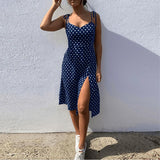 Dresses Sundress Summer Women Causal Polka Dot Sleeveless  Pleated elastic waist MartLion   