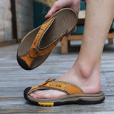 Summer Men's Flip-Flops Outdoor Genuine Leather Sandals Luxury Brand Designer Slipper Casual Beach Slipper Mart Lion   