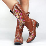 Mixed Color Knee-high Great Women Shoes Embroider Western Boots MartLion   