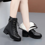 Female Ladies Women Leather Ankle Boots Platform Winter Plush Fur Warm Shoes MartLion