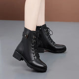 Female Ladies Women Leather Ankle Boots Platform Winter Plush Fur Warm Shoes MartLion