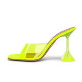 Star style Transparent PVC Women Slippers Square toe Cup heeled Summer Mules Slides High heels Sandals Shoes MartLion Yellow 38 