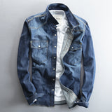 Denim Summer Cotton Shirts for Men Jeans Long Sleeve Shirt  Clothes Chemise Homme MartLion   