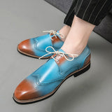 Men's Dress Shoes Wedding Party Brogue Adult Sky Blue Formal Lace Up Office Oxfords Pointed Toe Mart Lion   