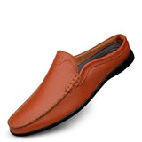 Split Leather Casual Slippers Men's Loafers Unisex Lazy Slip MartLion Brown 5.5 