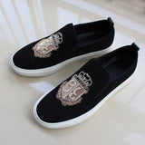 Men's Casual Shoes Black Suede Leather Party Luxury Embroidery Flat Tide Slip-On Loafers Mart Lion   