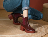 Winter Genuine Leather Ankle Boots Women Shoes Retro Round Toe Platform Heels Chunky MartLion   