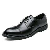 Classic Men's Office Shoes Black Pointed Toe Leather Dress Flats MartLion black 7 