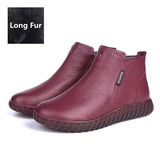 Vintage Handmade Genuine Leather Women Ankle Boots Casual Snow Winter Ladies Flat Shoes Zip Rubber MartLion 99506 with fur 1 5 