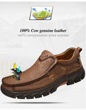 Outdoor Men's Shoes 100% Genuine Leather Casual Waterproof Work Cow Leather Loafers Slip on Footwear MartLion   