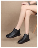 Vintage Handmade Genuine Leather Women Ankle Boots Casual Snow Winter Ladies Flat Shoes Zip Rubber MartLion   