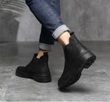 Classic Black Men's Chelsea Boots Slip on Genuine Leather Shoes Winter Fur Ankle hombre Mart Lion   