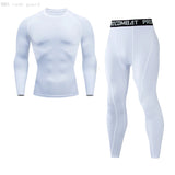 Compression Men's Sports underwear MMA rash guard Fitness Leggings Jogging T-shirt Quick dry Gym Workout Sport MartLion White 2 S 