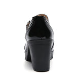 Women Mary Jane Pumps Shoes Patent Genuine Leather High Heels Shinny Ladies Retro Brogue High Square Heel MartLion   