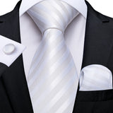 Gray Striped Paisley Silk Ties For Men's Wedding Accessories 8cm Neck Tie Pocket Square Cufflinks Gift MartLion SJT-7005  