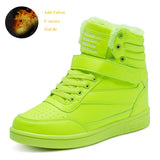 6CM Height Increasing Sneakers For Women Platform Casual Sport Shoes Green Leather High Top Wedge Mart Lion Green Fur -887 35 