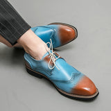 Men's Dress Shoes Wedding Party Brogue Adult Sky Blue Formal Lace Up Office Oxfords Pointed Toe Mart Lion   