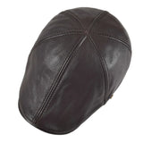 Leather Flat Cap Men's Fall Winter Cabbies Hat Coffee Brown Ivy Caps Soft Smooth Textured Hats MartLion   