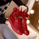 Men Embossed Crocodile High Top Sneakers Lock Lace Red Flats Real Leather Designer Boots Men‘s Casual Shoes MartLion