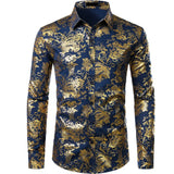 Silver Paisley Luxury Printed Floral Shirt Men's Wedding Party Dinner Dress Wedding Dinner Party Chemise Homme MartLion Navy USA S 