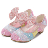 Girls Leather Shoes Princess Children round-Toe Soft-Sole Big girls High Heel Princess Crystal Single MartLion   