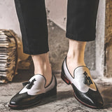 Men's Leather Slip-On Shoes Brogue Tassels Vintage Derby Casual Flats Loafers Mart Lion Black 6 