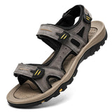 Cow Leather Outdoor Beach Shoes Men's Sandals Casual Flats MartLion Khaki 6 