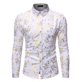 White Men's Shirt Luxury Gold Floral Print Dress Shirts Slim Fit Long Sleeve Chemise Homme Streetwear Hawaiian Shirt MartLion white S 