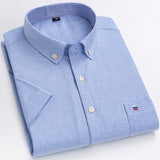 Men's Summer Casual Short Sleeve 100% Cotton Thin Oxford Shirt Single Patch Pocket Standard-fit Button-down Plaid Striped Mart Lion D515 41 