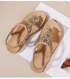 Summer Retro Sandals Women Rhinestone Beads Resort Beach Beach Wedge Shoes MartLion   