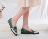 Flower Embroidered Women Cotton Fabric Pointed Toe Flat Shoes Slip On Flats Style MartLion   