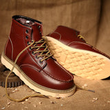 Red Retro Leather Boots Men's Fur Warm Winter Comfort British Style Outdoor Work De Hombre MartLion   