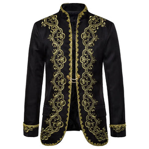 British Style Palace Prince Black Embroidery Men's Wedding Groom Suit Jacket Stage Singers Coat Masculino blazers MartLion   