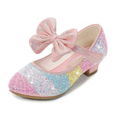 Girls Leather Shoes Princess Children round-Toe Soft-Sole Big girls High Heel Princess Crystal Single MartLion   