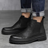  Classic Black Men's Chelsea Boots Slip on Genuine Leather Shoes Winter Fur Ankle hombre Mart Lion - Mart Lion
