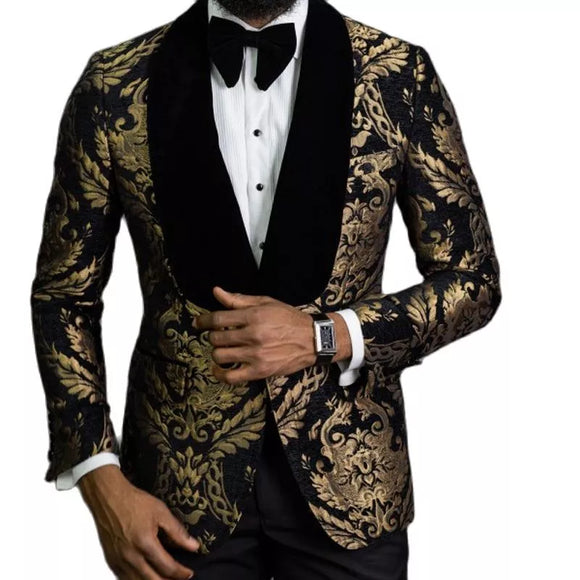 Floral Jacquard Blazer Men's Prom Slim Fit with Velvet Shawl Lapel Suit Jacket for Wedding Groom Tuxedo MartLion   