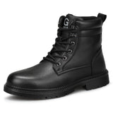 Waterproof Leather Safety Boots Men's Winter Velvet Metal Steel Toe Black Work Indestructible Industrial Welding Mart Lion 1117 37 