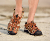 Men's Sandals Summer Leather Beach Rome Gladiator Casual Shoes Outdoor Mart Lion   