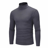 Autumn Winter Men's Solid Color Turtleneck T Shirts Slim Long Sleeve Black White Tops MartLion   