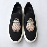 Men's Casual Shoes Black Suede Leather Party Luxury Embroidery Flat Tide Slip-On Loafers Mart Lion   