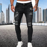 Street Style Ripped Skinny Jeans Men Vintage wash Solid Denim Trouser MartLion   