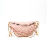 Women Waist Bag Casual Metal Chain Chest Bags Pu Leather Fanny Luxury Branded Shoulder Ladies Purse Mart Lion light pink  