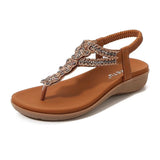 Summer Retro Sandals Women Rhinestone Beads Resort Beach Beach Wedge Shoes MartLion Brown 40 