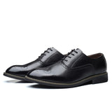 Men's British Retro Carved Brogue Shoes Lace-up Leather Dress Office Wedding Party Oxfords Flats Mart Lion   