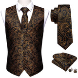 Barry Wang Men's Suit Vest Orange Paisley Waistcoat Silk Tailored Collar V-neck Check Vest Tie Set Formal Leisure M-2042 Mart Lion   