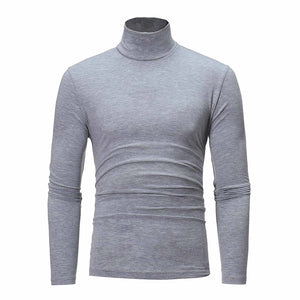 Autumn Winter Men's Solid Color Turtleneck T Shirts Slim Long Sleeve Black White Tops MartLion   