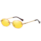 Retro Oval Sunglasses Rimless Man's Blue Mirror Gold Metal Glasses Round Frameless Women MartLion Gold Yellow As Picture 