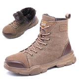 Safety Shoes Boots Men's Military Outdoor Work Steel Toe Velvet Winter Puncture-Proof MartLion brownfur 36 